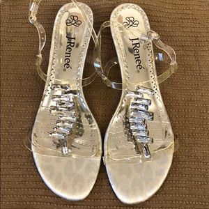 J Renee clear and rhinestone shoes